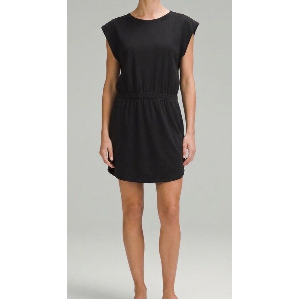 Free People Beach T-Shirt Dress Size Large Black Mini Elastic Back Summer Casual